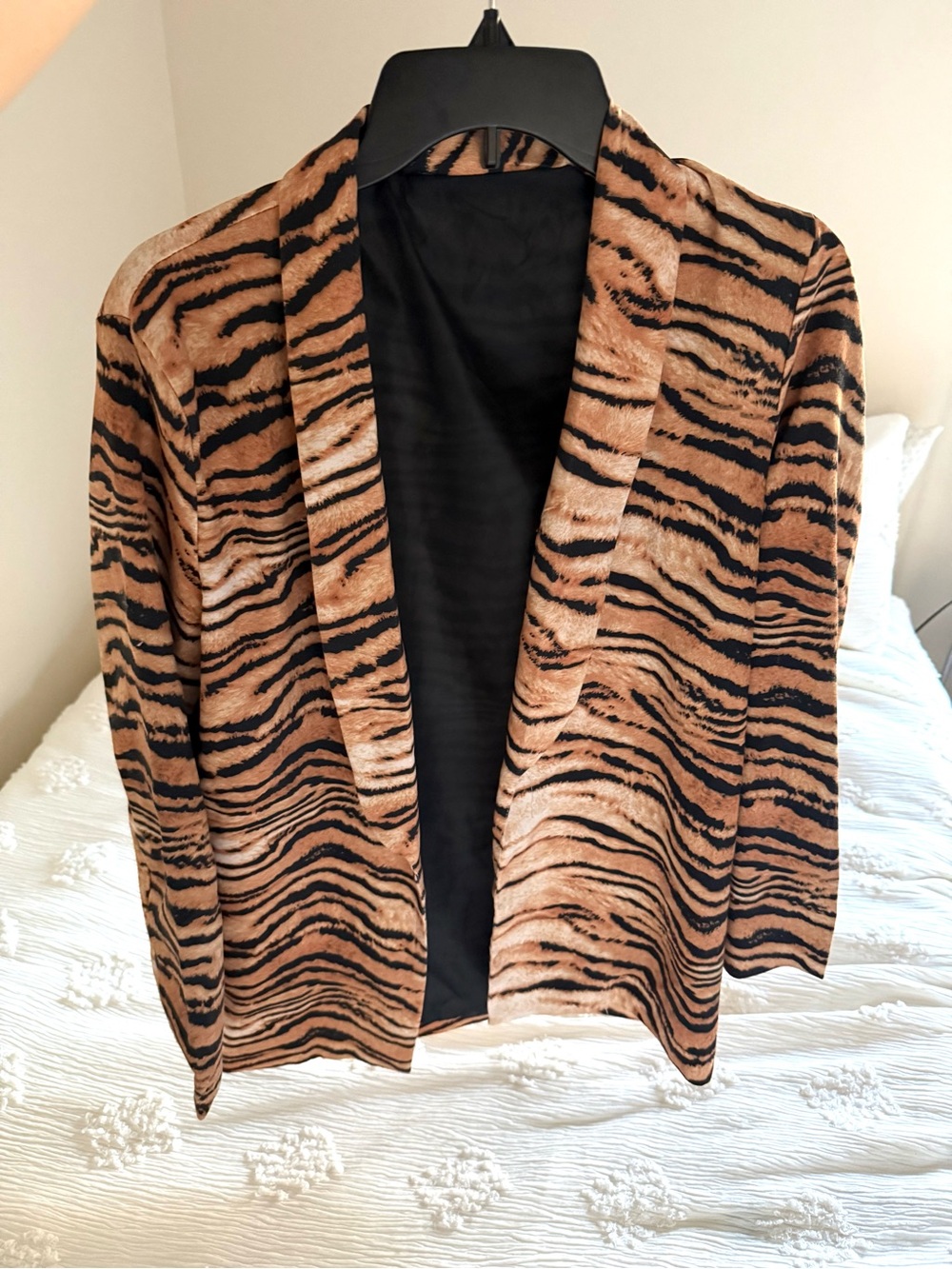 Tiger Print Open Blazer Jacket - Brown & Black